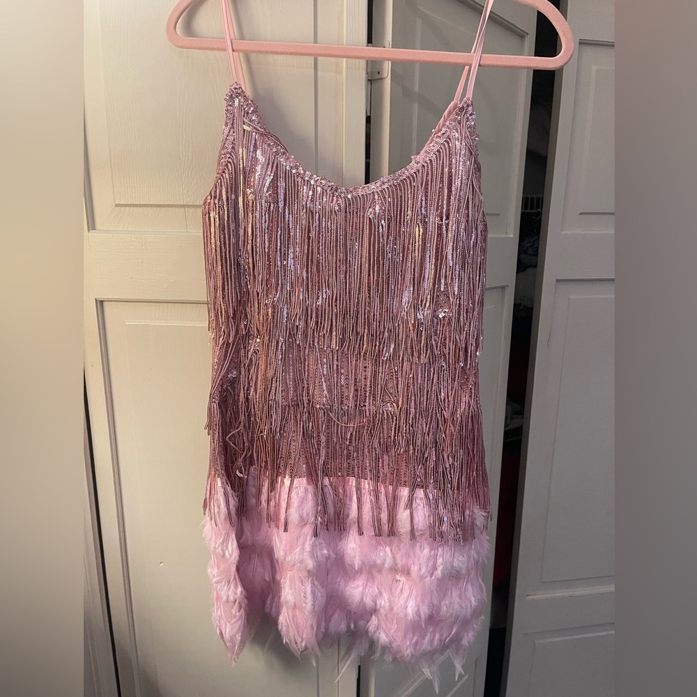 Pink Sequin Fringe Dress